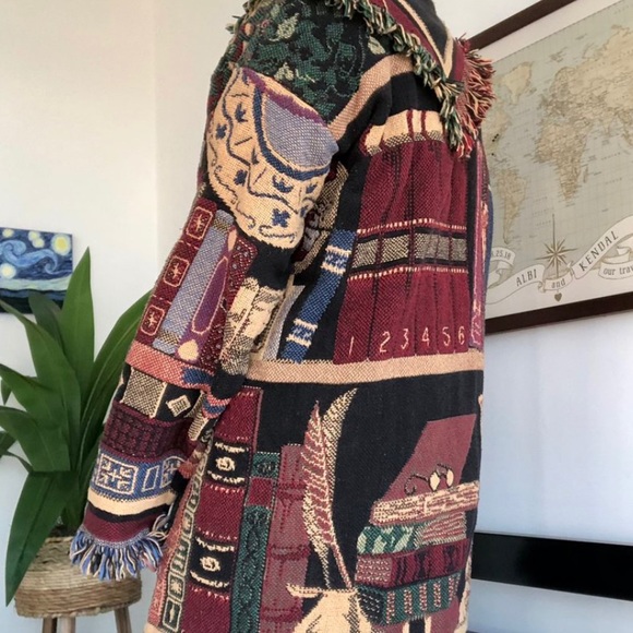 VINTAGE LIBRARY BOOKS BLANKET SWEATER - Picture 2 of 4